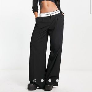 Bershka reverse waistband tailored pants in black